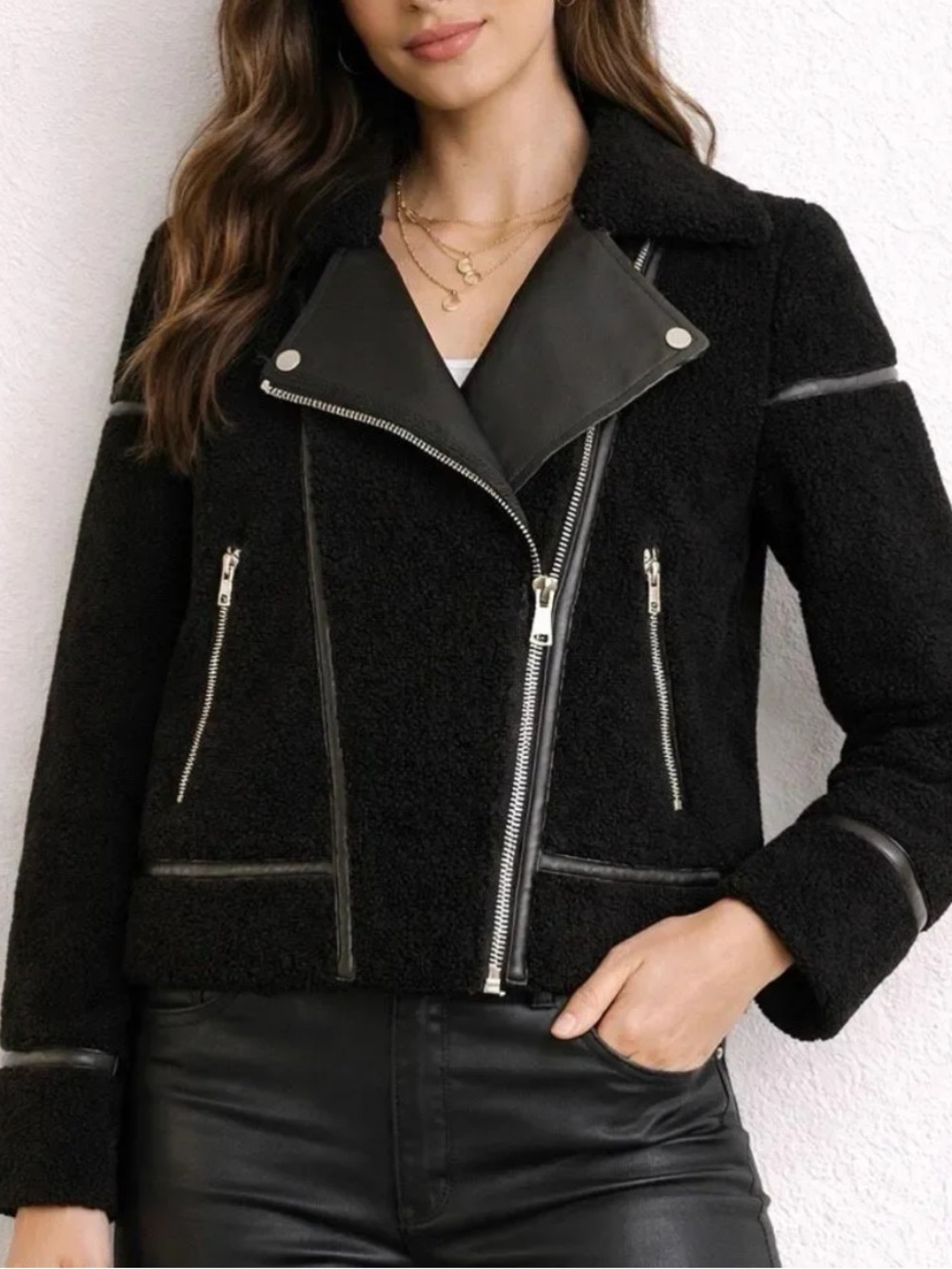 Joie Black Faux Shearling / Sherpa Moto Jacket